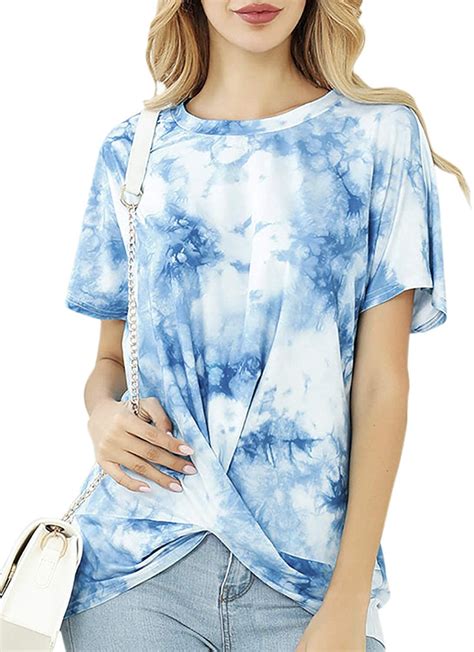 Simplee Women S Tie Dye T Shirts Twist Knot Tunics Tops Sky Blue Size
