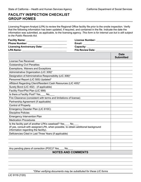 Facility Inspection Checklist Template
