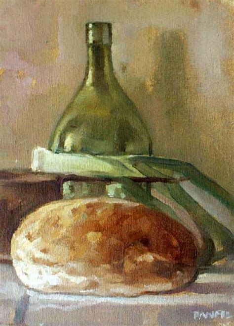 Józef Panfil Still Life With Bread Leek And A Green Bottle Xxi