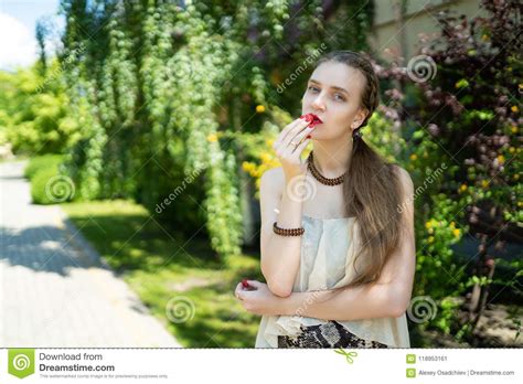 girl seductive eats strawberries stock image image of makeup lady 118953161