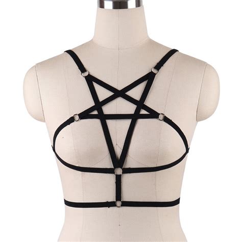 Jlxharness Pentagram Body Harness Bondage Crop Top Body Cage Bra Elastic Bra Sexy Lingerie Goth