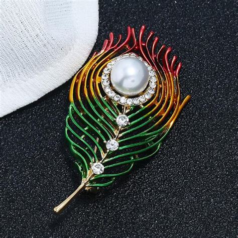 Buy Multi Color Crystal Enamel Feather Brooch For Men Women Rhinestone Brooch