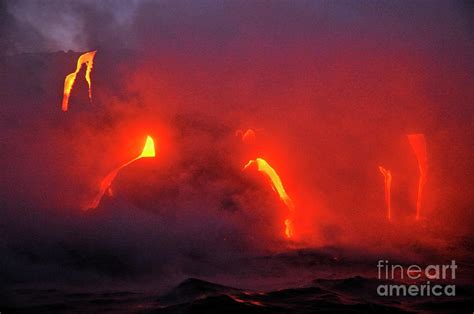 Steam Rising Off Lava Flowing Into Ocean Photograph By Sami Sarkis