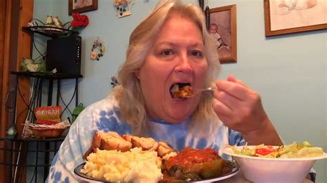 live chat and eating stuffed peppers cheesy mash potatoes and warm french bread youtube