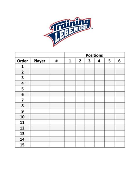 Sample Baseball Or Softball Lineup Sheet Printable Pdf Download