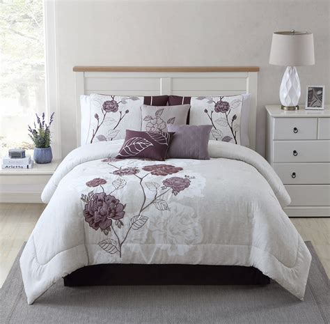 Mainstays 7 Piece Roses Comforter Set Plum King Shams 3 Dec Pillows And Bed Skirt
