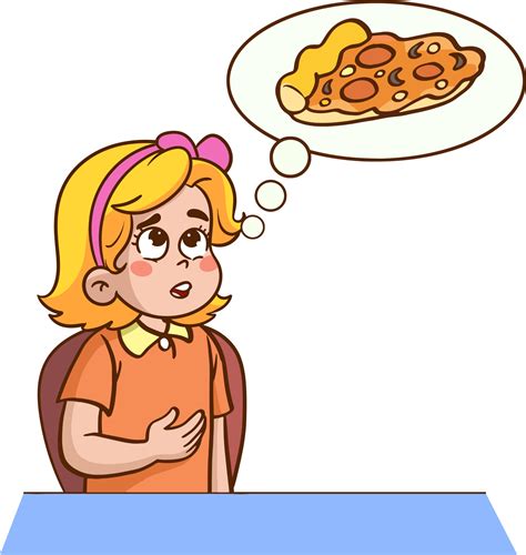 Hungry Girl Wants To Eat Pizza Vector Illustration 22099494 Vector Art At Vecteezy