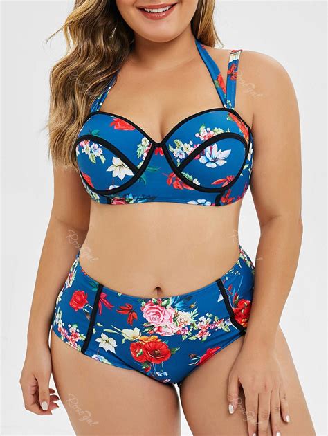 [55 off] plus size floral piping underwire bikini set rosegal