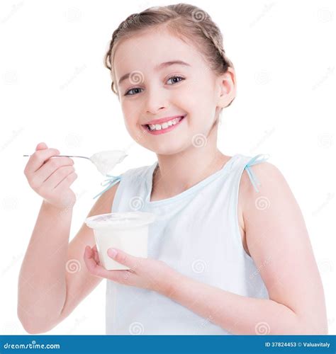 Portrait Of A Little Girl Eating Yogurt Stock Photos Image 37824453