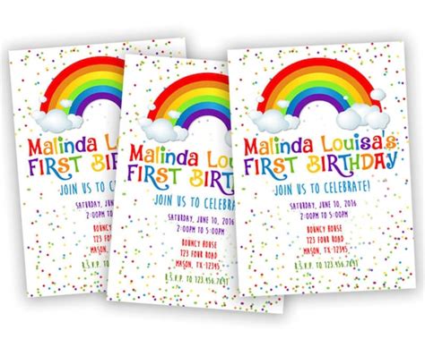 Printable Rainbow Birthday Invitation Rainbow Party