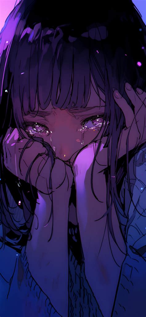 Crying Anime Girl Purple Wallpapers Sad Girl Wallpaper For Iphone
