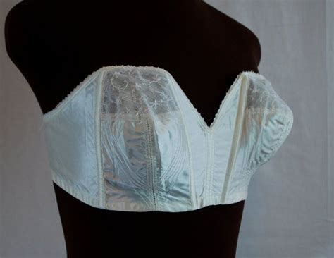 1950s ivory strapless bra rayon satin and lace 34 c 36 b strapless bra vintage bra bra