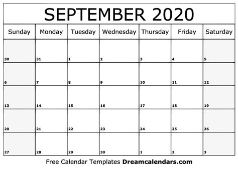 September 7 2020 Calendar Month Calendar Printable