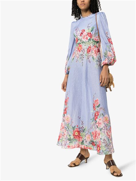 Zimmermann Bellitude Floral Print Linen Dress Browns