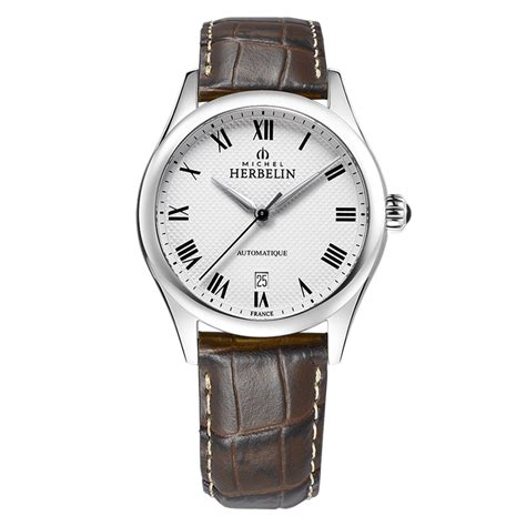 michel herbelin classique automatic leather strap watch 1661 01ma