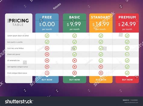 Pricing table design for business. Price plan web hosting or service ...