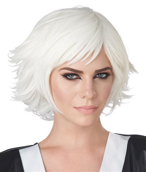 Perruque Cheveux Courts Blanc Adulte Feathered Cosplay Perruques Blanches