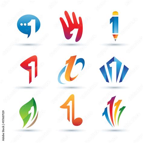 Set Of Abstract Number 1 Logo Vibrant And Colorful Icons Logos Stock