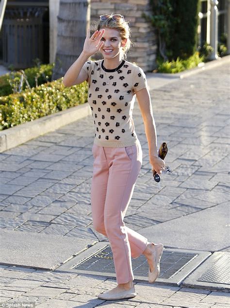 Annalynne Mccord Wears Floral Print Top And Pink Trousers After Filming