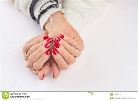 Well Groomed Female Hands With Red Manicure Stock Image Image Of Fashion Beautiful 119267315