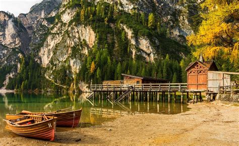 Boat Dock Lake Mountain Beach Forest Cliff Alps Trees Italy Nature
