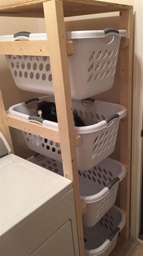 Diy Laundry Sorter 35 Wood 4 Baskets 10 Ea Understairs Ideas