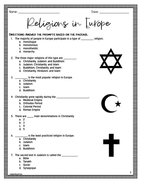 Religions In Europe Worksheet