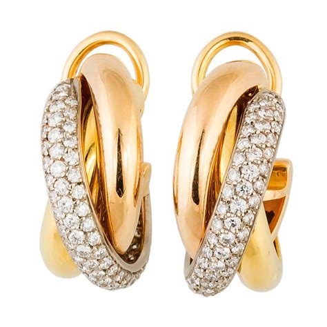 CARTIER Trinity Diamond Gold Hoop Earrings Clips At 1stDibs