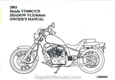 2003 Honda Vt600 Shadow Vlx Deluxe Motorcycle Owners Manual