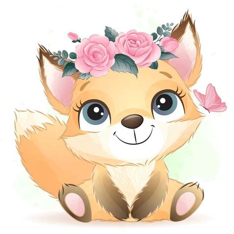 Cute Little Fox Clipart With Watercolor Illustration In 2021 Baby