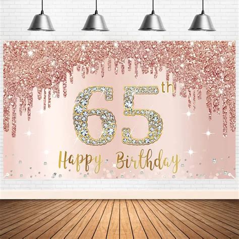 Happy 65th Birthday Banner Backdrop Decorations For Women Rose Gold 65