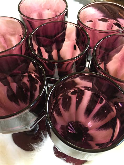 Vintage Set Of 7 Deep Purple Duratuff Gibraltar Goblets Etsy Vintage Glassware Wedding