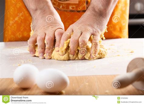 Chef Hands Kneading Dough In Kitchen Stock Image Image Of Lifestyle