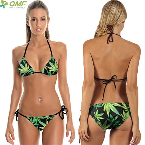 Aliexpress Com Buy Green Maple Leaf Print Bikini Sets Harajuku Leaves