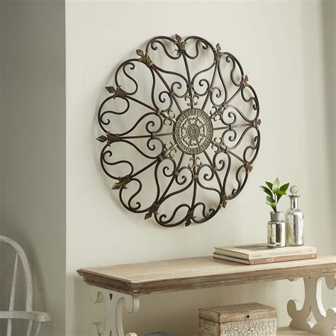 Buy Vintage Style Round Copper Metal Wall Decor W Fleur De Lis Accents