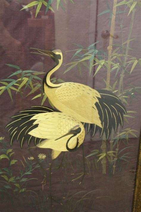 Early Antique Framed Chinese Silk Screen Cranes