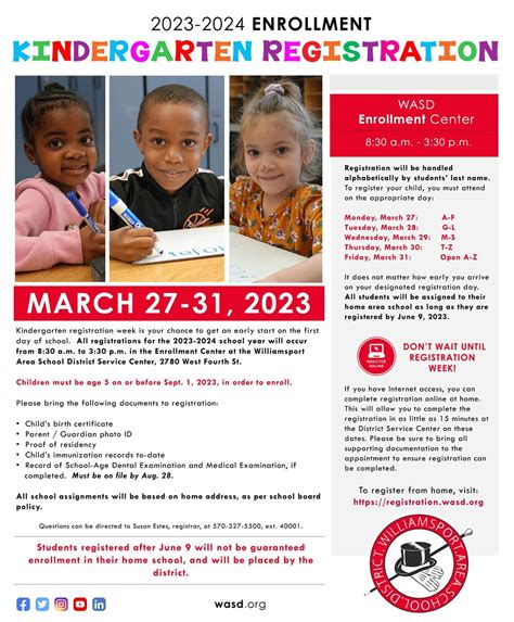 Kindergarten Registration Week Scheduled For March 27 31 Williamsport