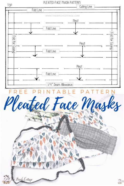 Face mask with a pocket for filter insert or as a surgical mask cover. FREE Printable Pleated Face Mask Pattern - The Birch Cottage