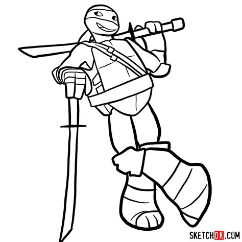 How To Draw Leonardo Ninja Turtle Cartoon Style Tmnt Step By Step