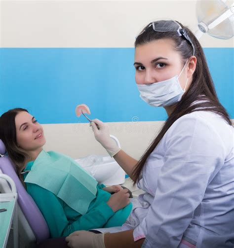 Doctor Examines The Oral Cavity On Tooth Decay Stock Image Image Of