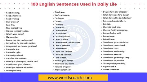100 English Sentences Used In Daily Life Word Coach