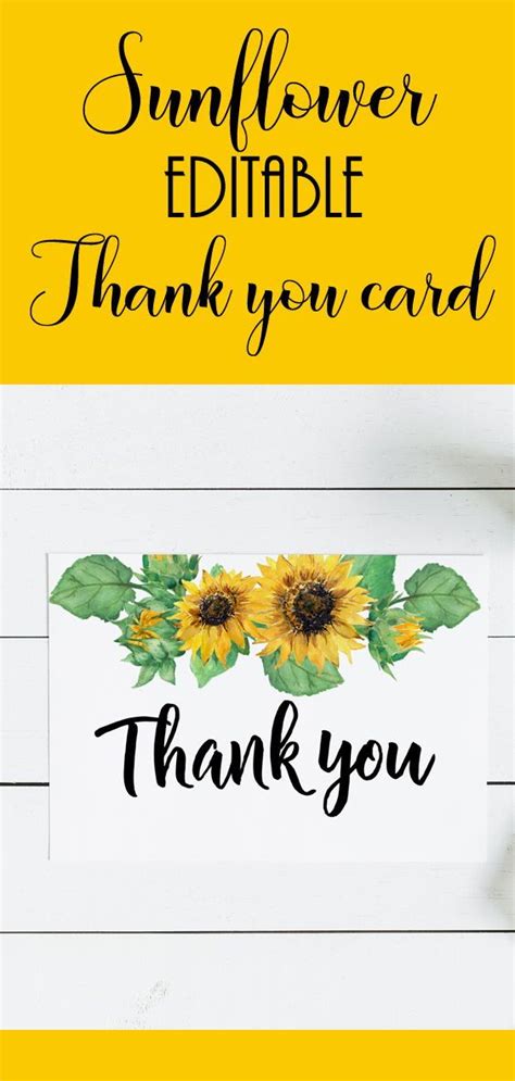 Sunflower Editable Thank You Card That Is An Instant Download And