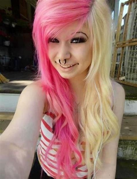 Blonde And Pink Hair Queselleva Pink Hair Emo Hair Emo Scene Hair