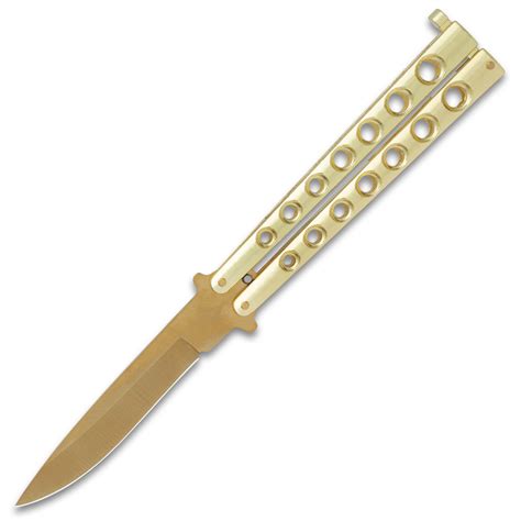 Gold Gyro Butterfly Knife Stainless Steel Blade