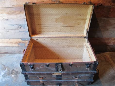 1930s Canvas Trunk With Original Leather Metal And Wood