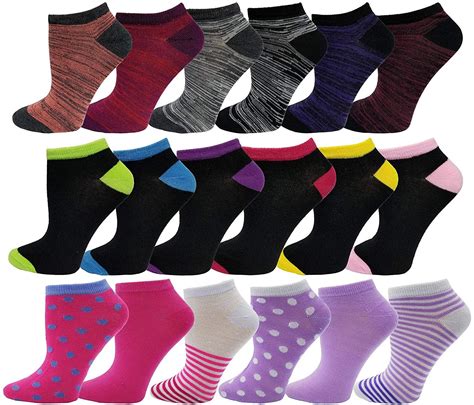Winterlace 18 Pairs Of Ankle Socks For Women No Show Low Cut Funky Colorful Patterned Sock