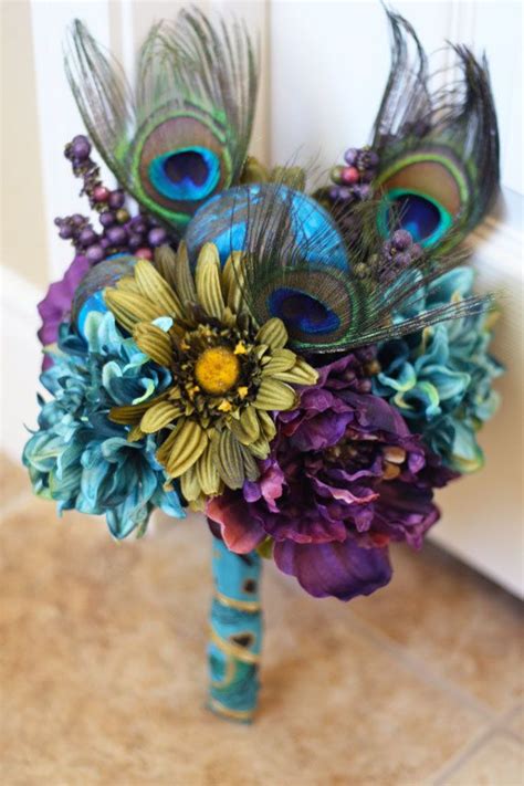 Peacock Feather Wedding Bridesmaid Bouquet Made To Order Etsy
