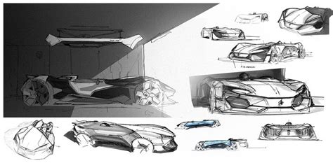 Some Sketches Of Cars Are Shown In Black And White