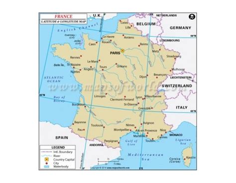 Buy Printed France Latitude And Longitude Map