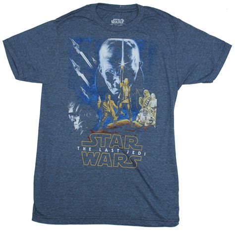Star Wars Mens T Shirt The Last Jedi Cast In Retro Pose Distressed